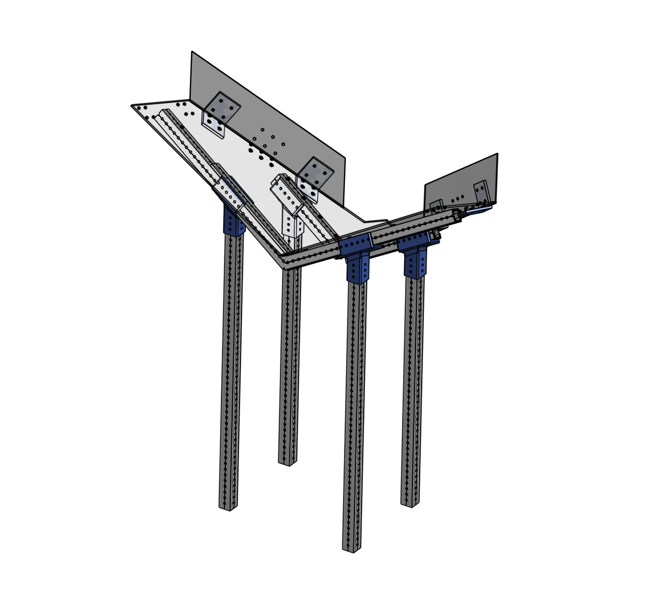 Full CAD assembly showing the funnel subsystem