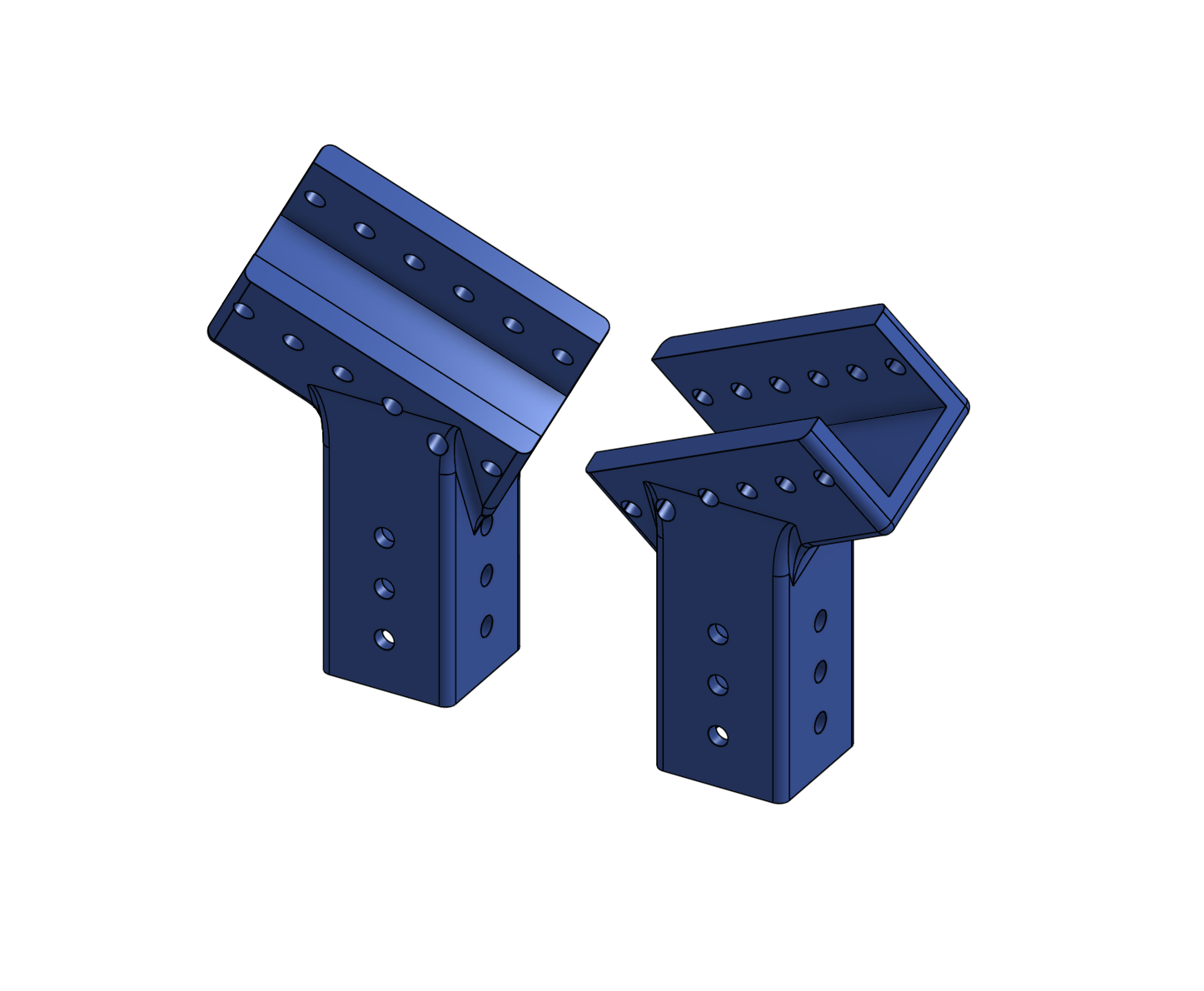 CAD rendering of angled funnel mounts for 1x1 tubes