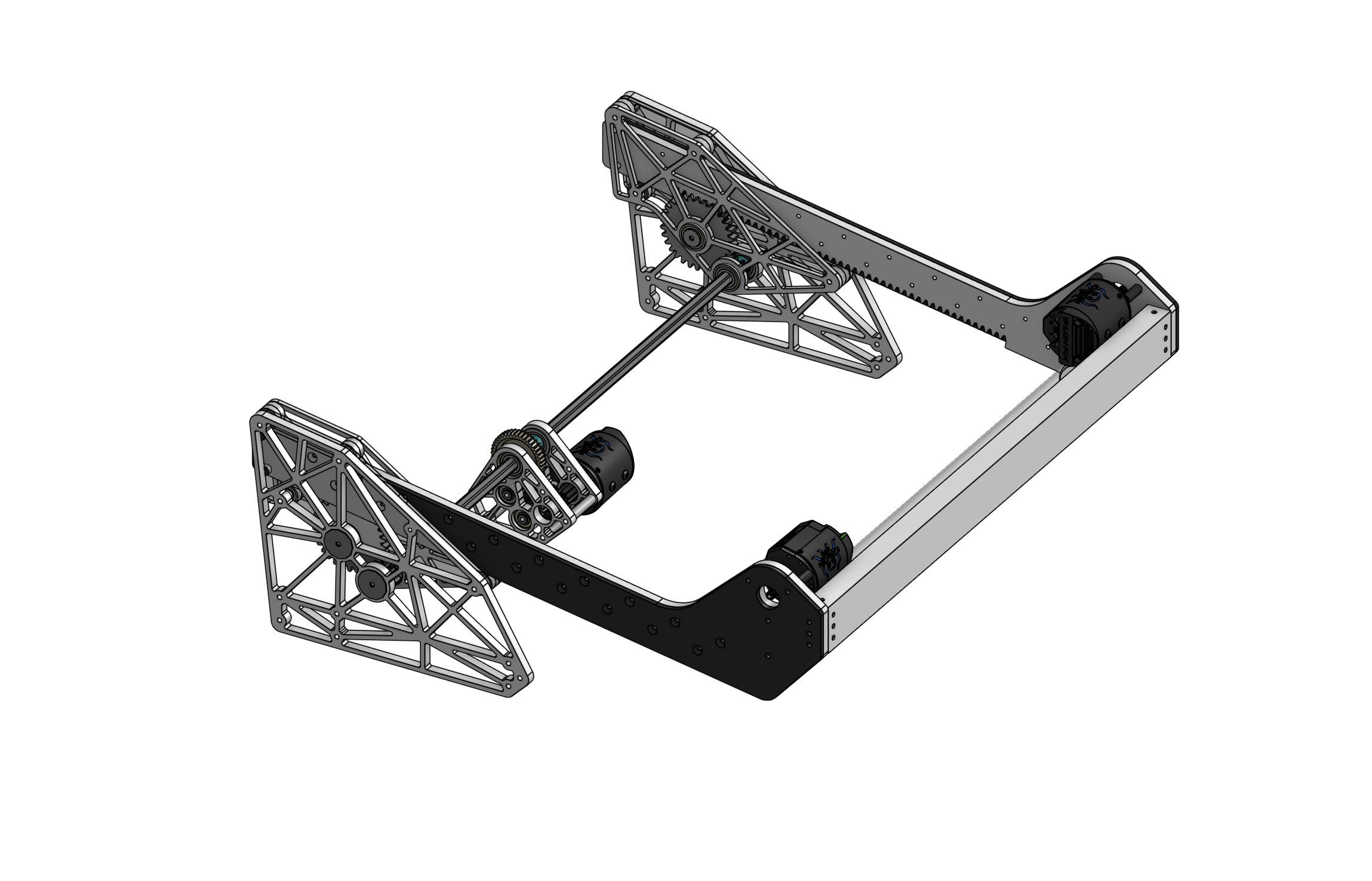 CAD rendering of a linear intake with rack and pinion design