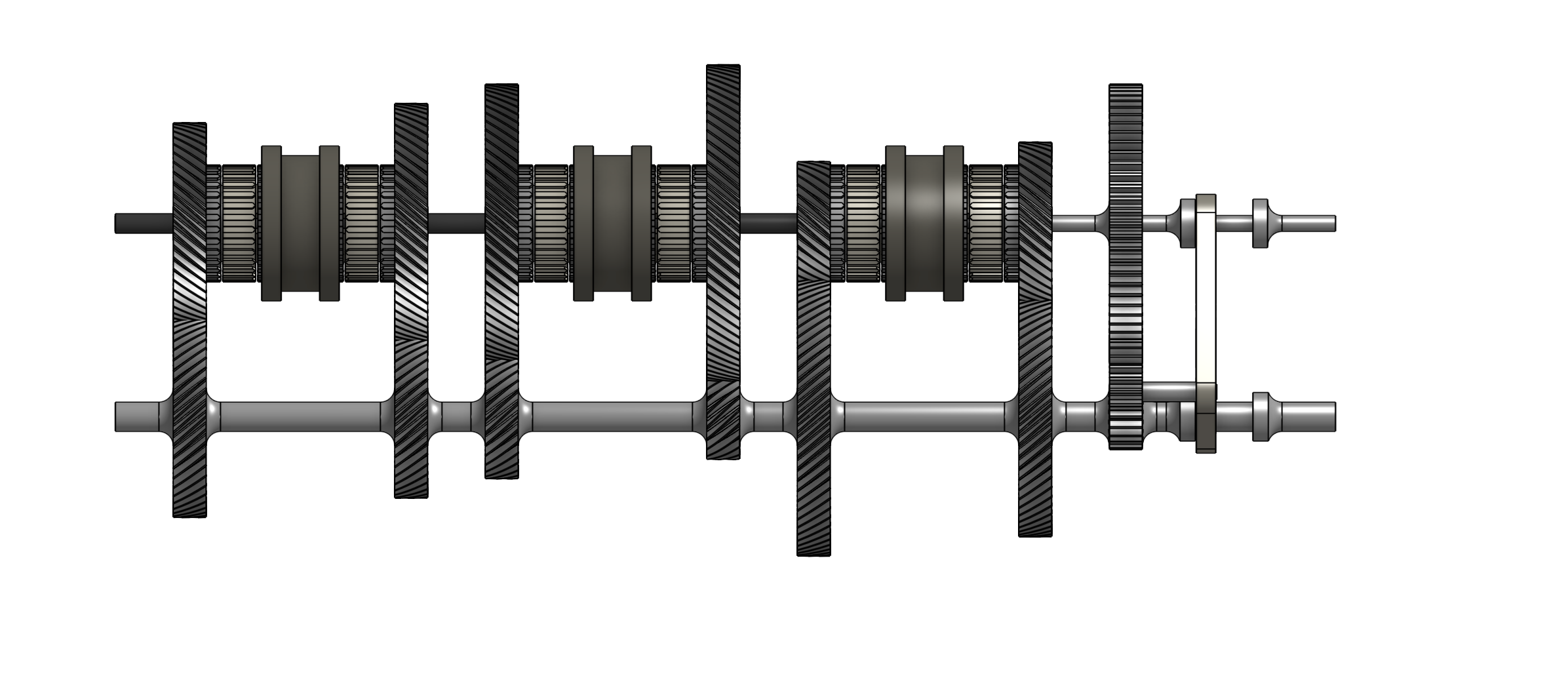 Side view of the gearbox gear train