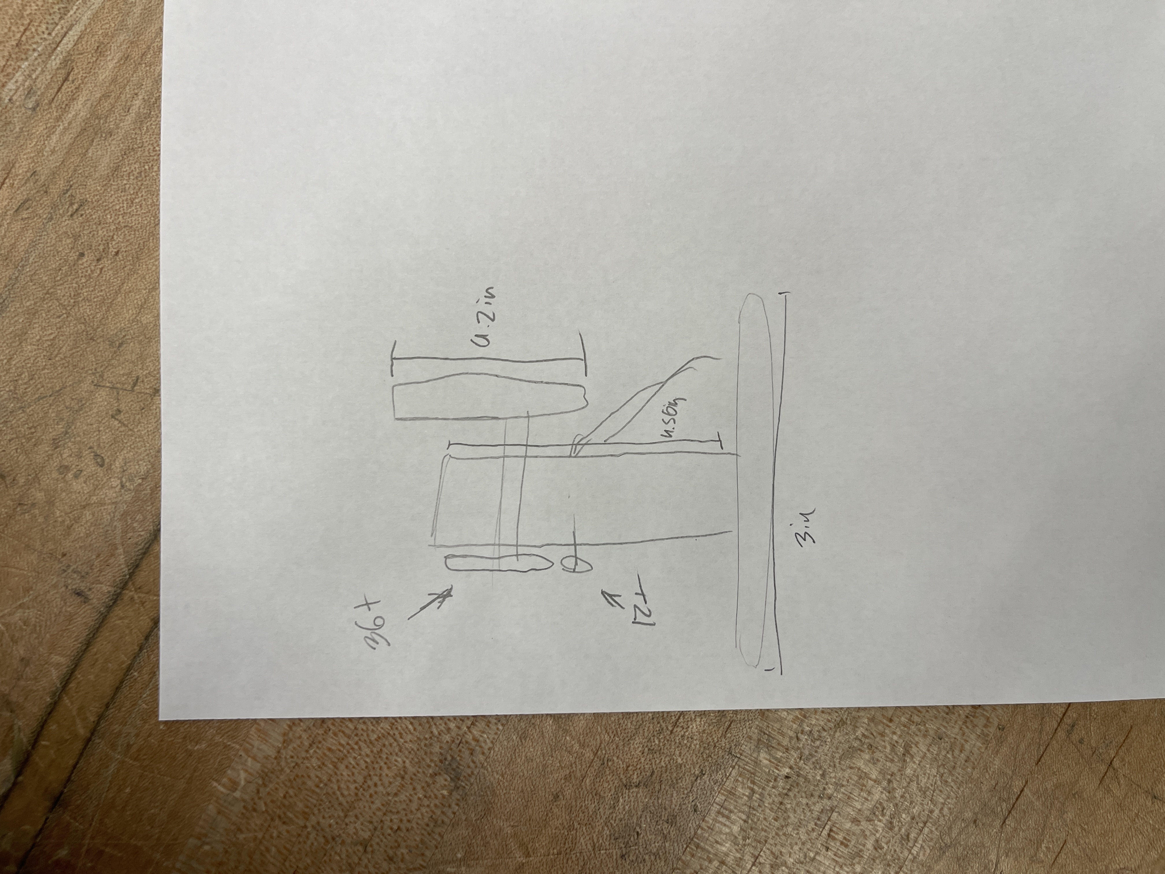 Hand sketch with turbine dimensions and blade angle notes